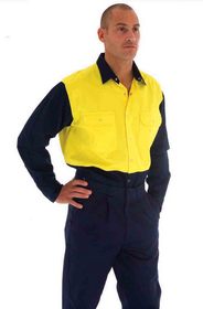 'DNC' HiVis Two Tone Long Sleeve Drill Shirt with Press Studs