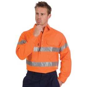 'DNC' HiVis D/N  Long Gusset Sleeve Closed Front Cotton Drill Shirt with 3M 8910 Reflective Tape