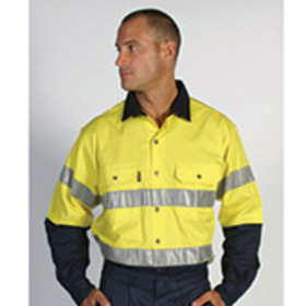 'DNC' HiVis Two Tone Cool-Breeze Long Sleeve Cotton Shirt with 3M Reflective Tape