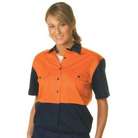 'DNC' Ladies HiVis Two Tone Short Sleeve Cotton Drill Shirt