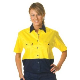 'DNC' Ladies HiVis Two Tone Cool-Breeze Short Sleeve Cotton Shirt