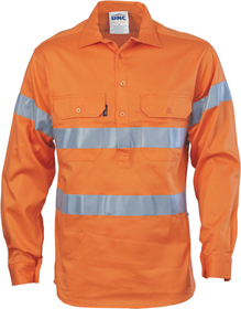 'DNC' HiVis D/N Cool Breeze Close Front Long Sleeve Cotton Shirt with Generic Reflective Tape