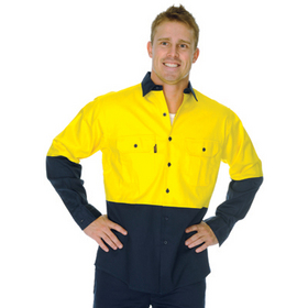 'DNC' HiVis Two Tone Long Sleeve Cotton Drill Vented Shirt