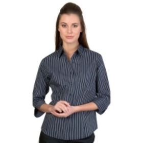 ** CLEARANCE ITEM ** 'DNC' Ladies Stretch Yarn Dyed Contrast Stripe ¾ Sleeve Shirt