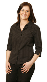 'Winning Spirit' Ladies Pin Stripe Herringbone  Sleeve Shirt