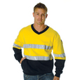 'DNC' HiVis Two Tone Cotton Fleecy V-Neck Sweat Shirt with 3M Reflective Tape