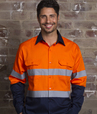 'Aussie Kings' Hi-Vis Optimus Cotton Drill Long Sleeve Shirt with Reflective Tape
