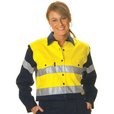 'DNC' Ladies HiVis Two Tone Long Sleeve Cotton Drill Shirt with 3M Reflective Tape