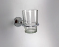 BELLA Tumbler Holder w. Glass, Brass/Chrome - Wall Mount (55mm Base x H 145mm x L 75mm), Glass (W 68mm x H 96mm)
