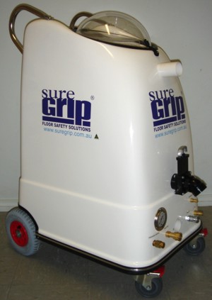 Sure Grip Machine - Tile and grout high pressure cleaner
- Automatic Fill Automatic Dump
- Chemical injection
- Booster System
- Ultra Quiet Operation
- Fibre glass body